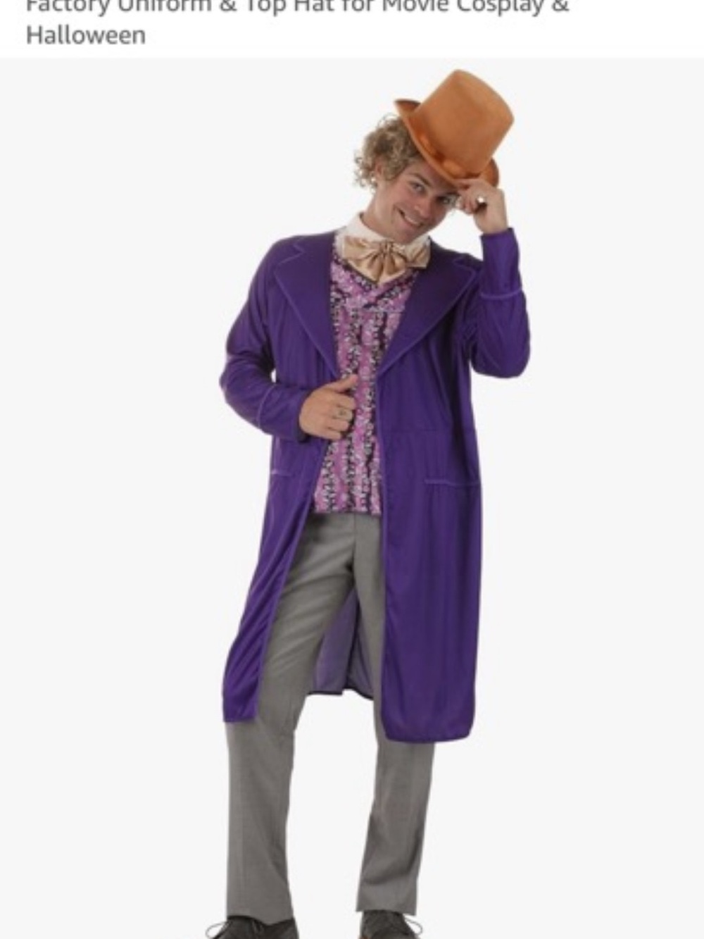Men’s Willy Wonka Costume XL Includes Top W/ Attached Purple Jacket And Top Hat